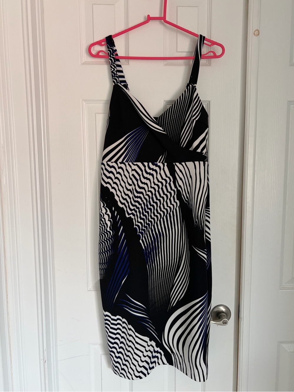 Black & White Abstract Stripe Maxi Dress with Subtle Navy Accents